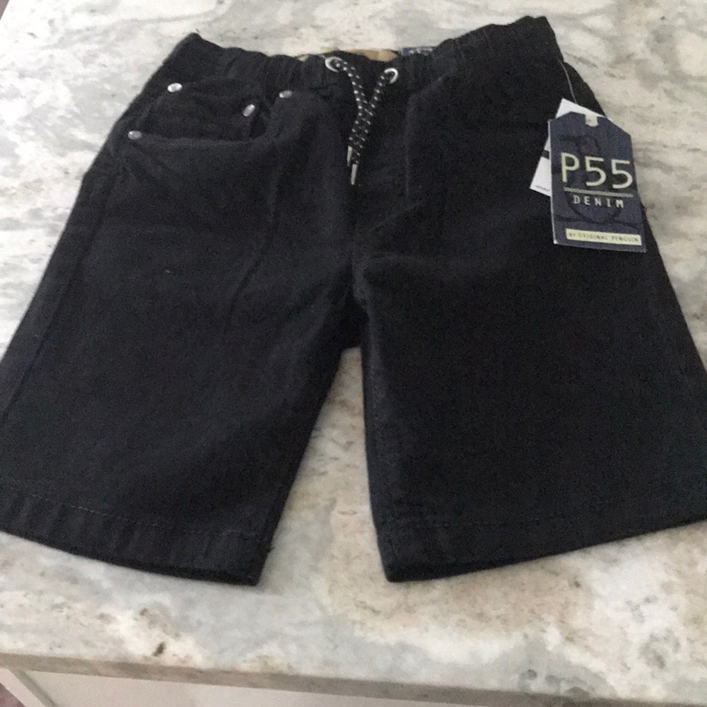Black boys penguin denim shorts